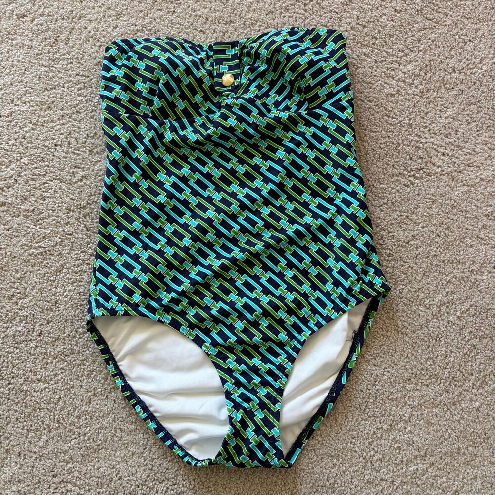 Shoshanna Green Blue Chain Link Bandeau One Piece Swimsuit (S)